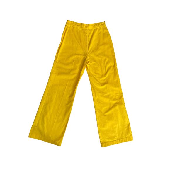 Womens Wide Leg Pants Yellow High Rise Relaxed Fit Button Closure Cotton 7/8 - Picture 3 of 6